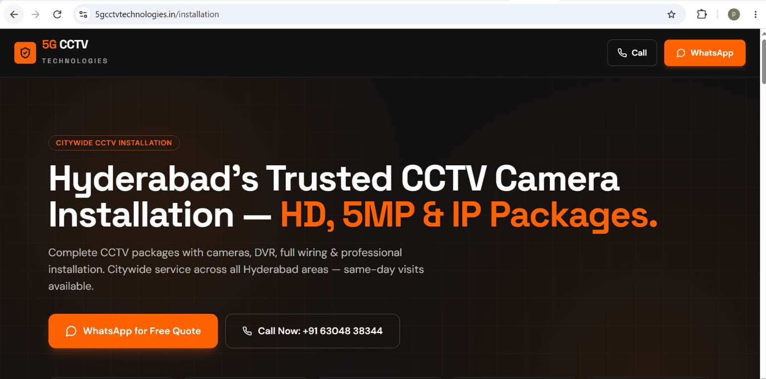 5G CCTV Technologies CCTV installation landing page